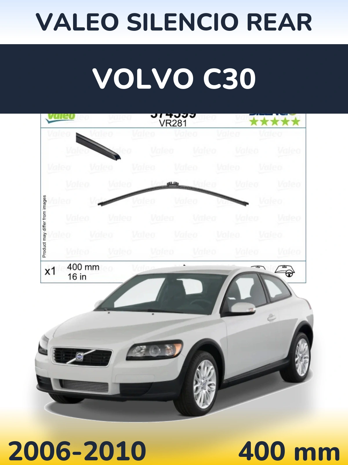 Rear wiper blade Valeo Silencio Rear 400 мм for Volvo C30 2006-2010