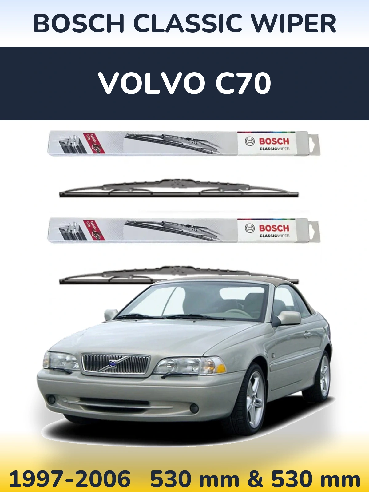 Комплект передних дворников BOSCH Classic Wiper 530 & 530 мм для Volvo C70 1997-2006
