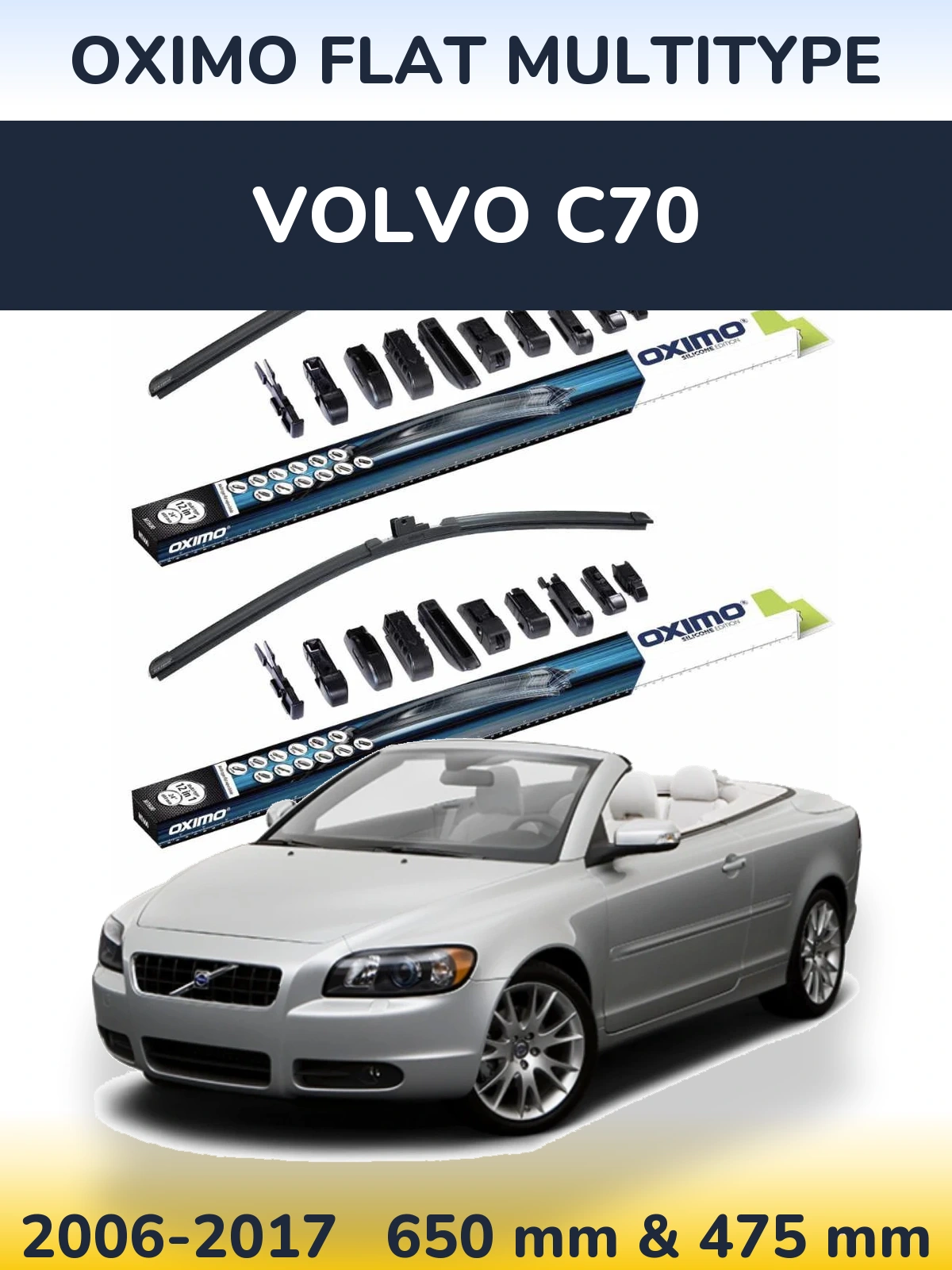 Комплект передних дворников Oximo Flat MultiТипe 650 & 475 мм для Volvo C70 2006-2017