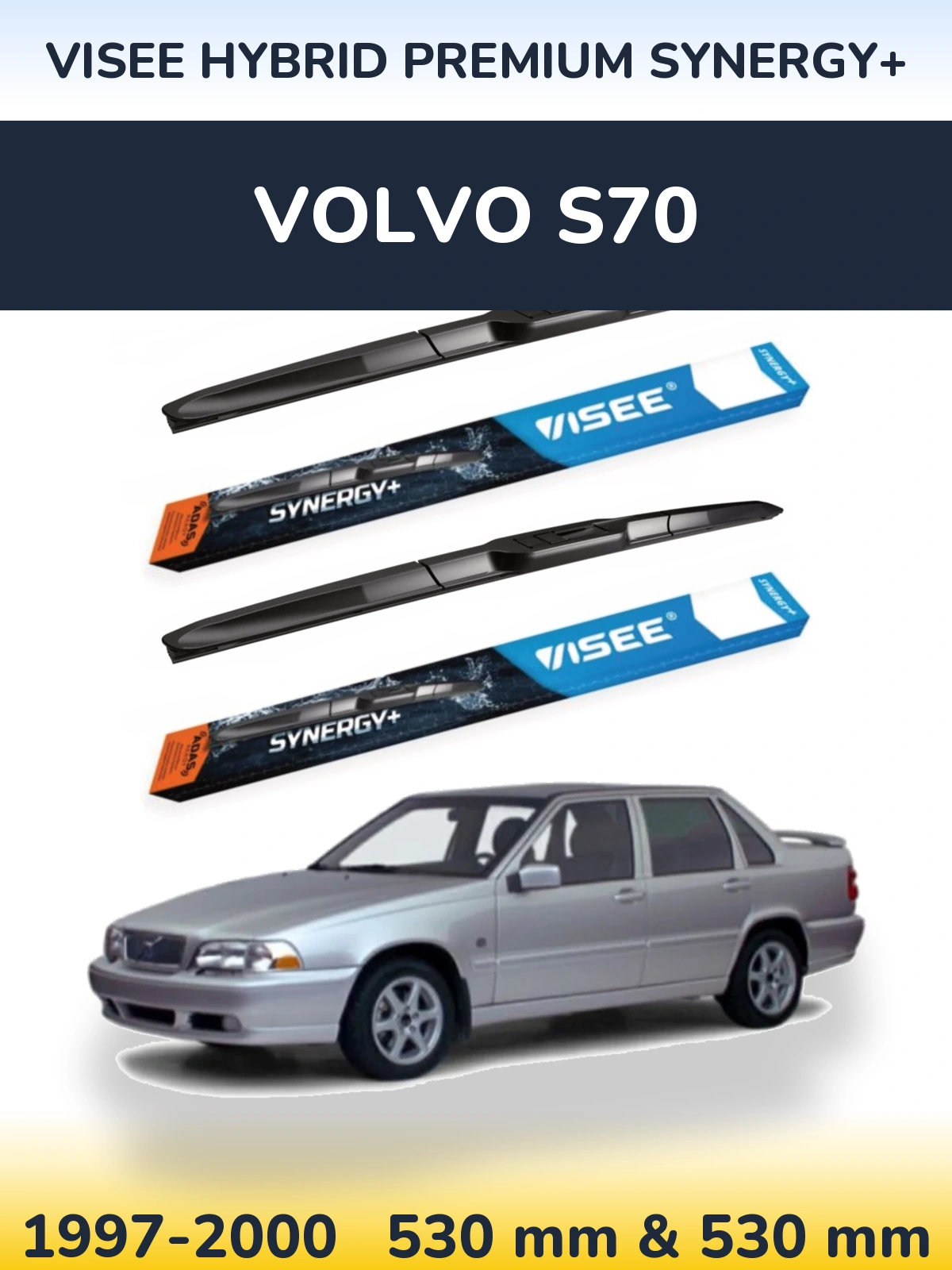 Front wiper blade set VISEE HYBRID PREMIUM SYNERGY+ 530 & 530 мм for Volvo S70 1997-2000