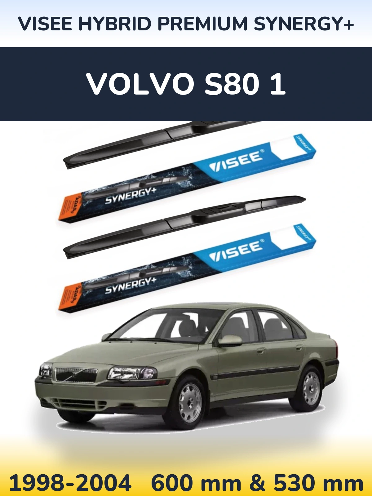 Front wiper blade set VISEE HYBRID PREMIUM SYNERGY+ 600 & 530 мм for Volvo S80 1 1998-2004