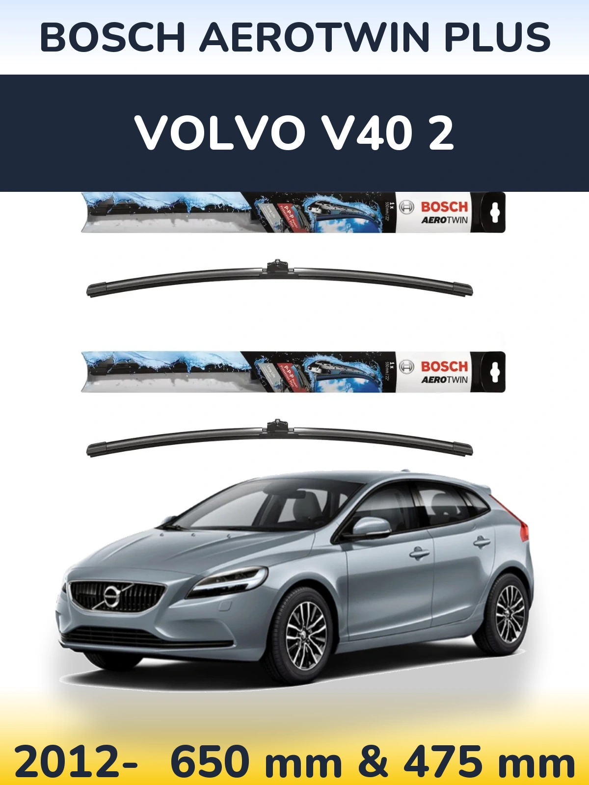 Komplet przednich wycieraczek BOSCH AeroTwin Plus 650 & 475 mm do Volvo V40 2 2012-2026