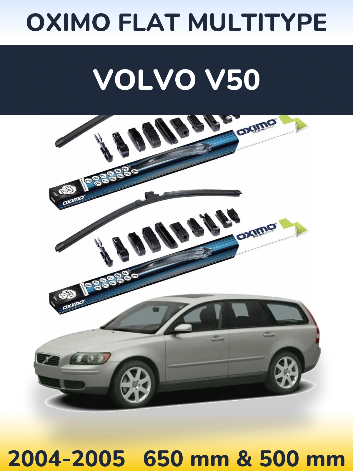 Front wiper blade set Oximo Flat MultiTypee 650 & 500 мм for Volvo V50 2004-2005