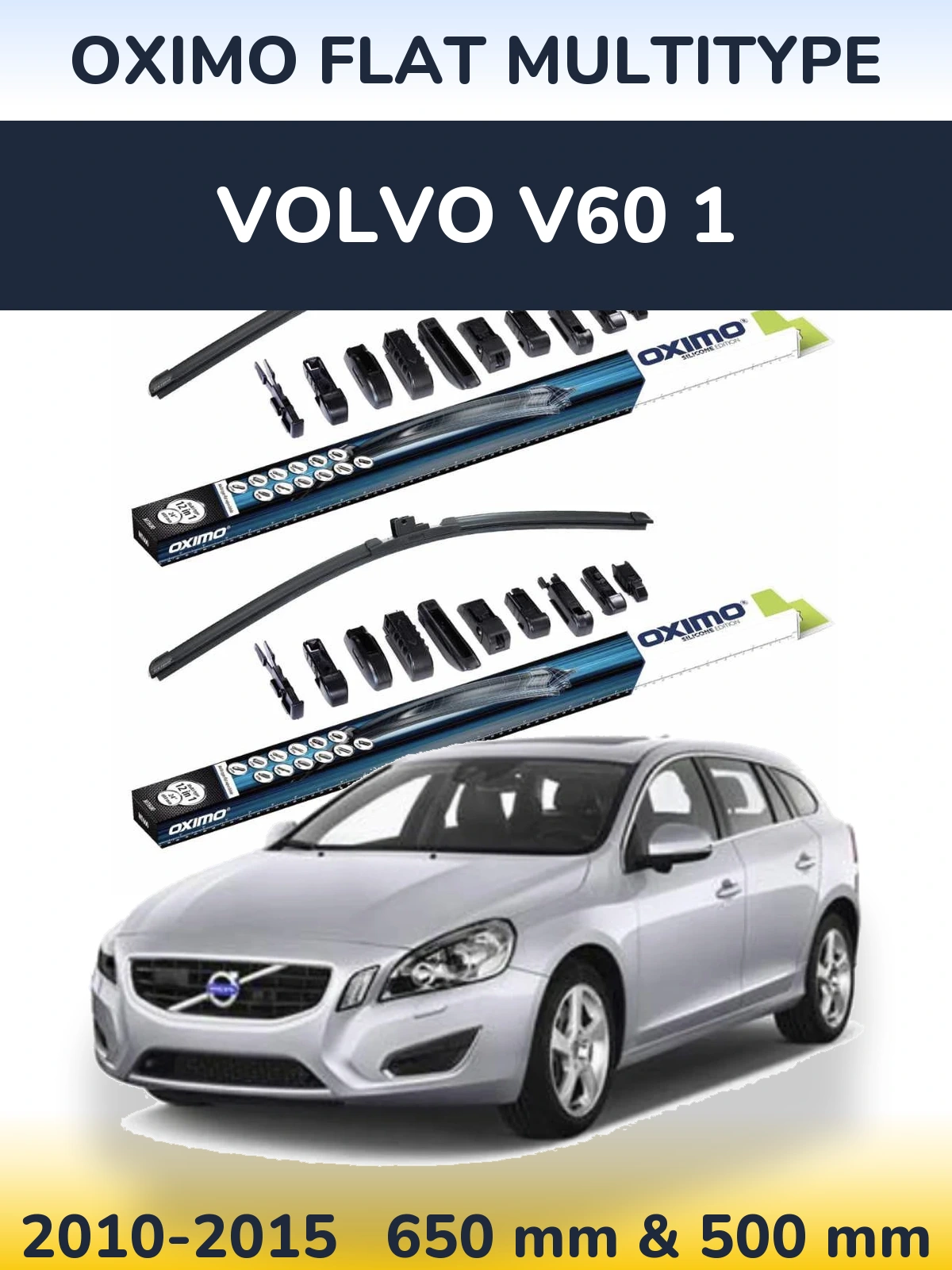 Front wiper blade set Oximo Flat MultiTypee 650 & 500 мм for Volvo V60 1 2010-2015