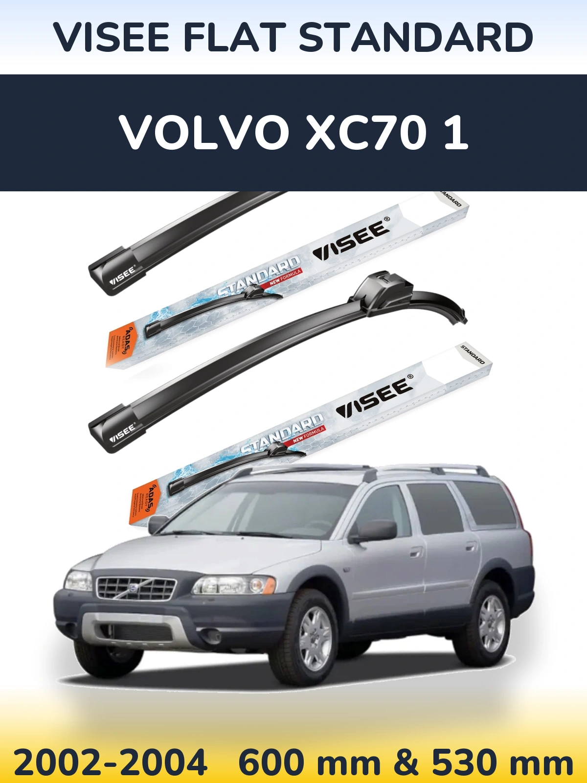 Front wiper blade set VISEE FLAT STANDARD 600 & 530 мм for Volvo XC70 1 2002-2004
