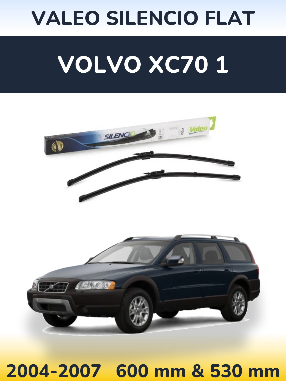 Front wiper blade set Valeo Silencio Flat 600 & 550 mm for Volvo XC70 1 2004-2007