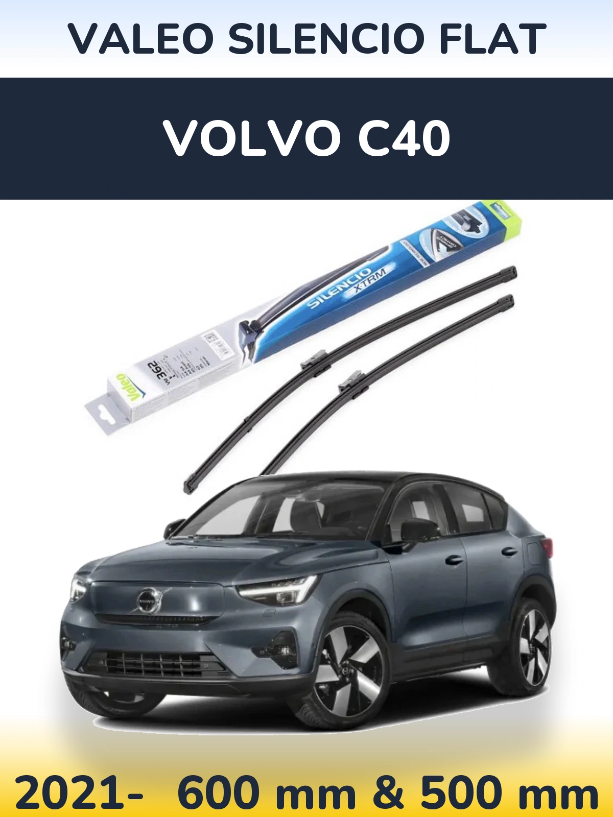 Komplet przednich wycieraczek Valeo Silencio Flat 600 & 500 mm do Volvo C40 2021-2026