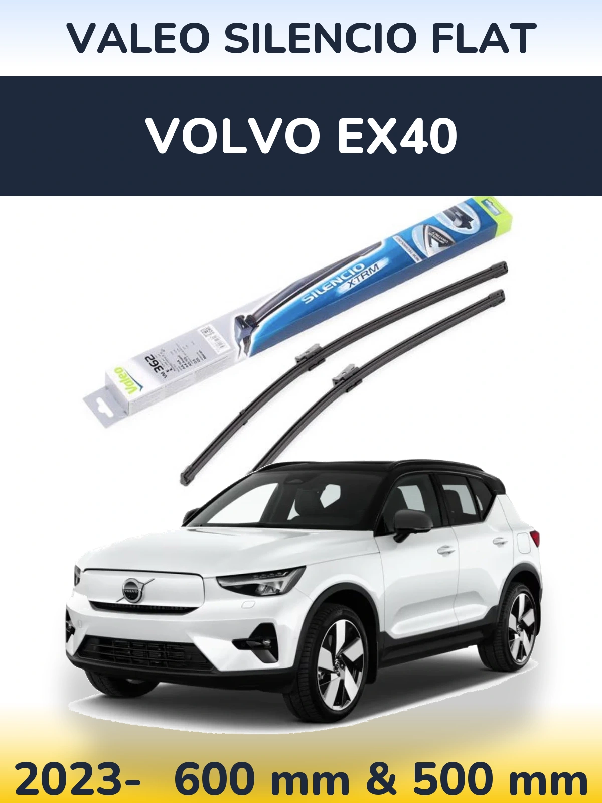 Front wiper blade set Valeo Silencio Flat 600 & 500 mm for Volvo EX40 2023-2026