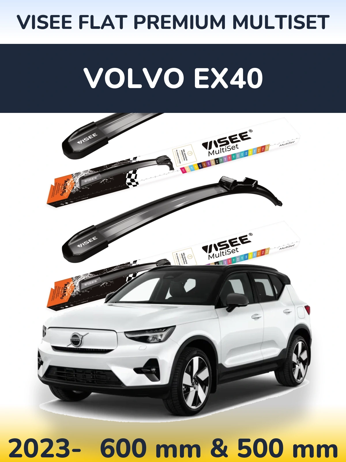 Комплект передних дворников VISEE FLAT PREMIUM MultiSet 600 & 500 мм для Volvo EX40 2023-2026