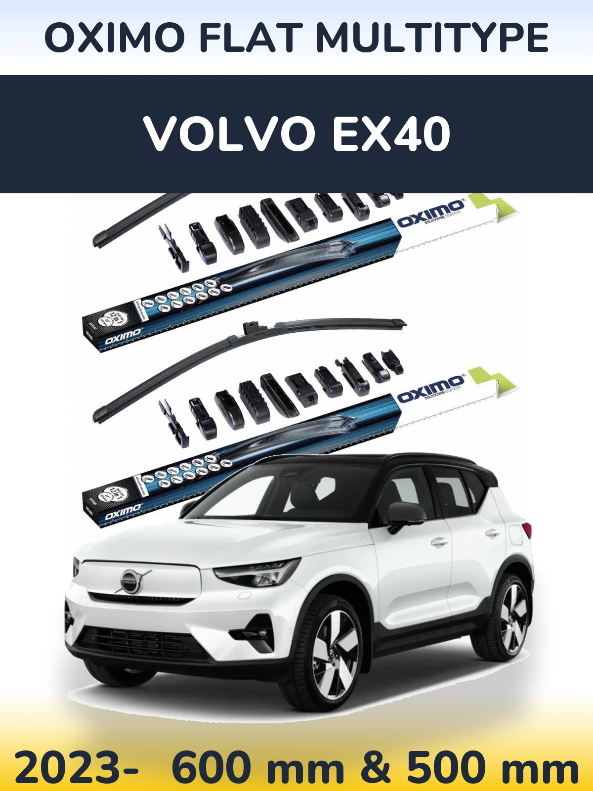 Front wiper blade set Oximo Flat MultiTypee 600 & 500 мм for Volvo EX40 2023-2026