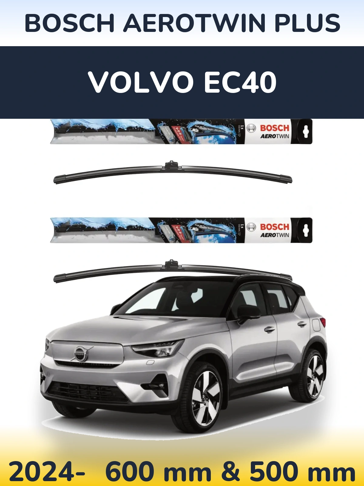 Комплект передніх щіток BOSCH AeroTwin Plus 600 & 500 мм для Volvo EC40 2024-2026