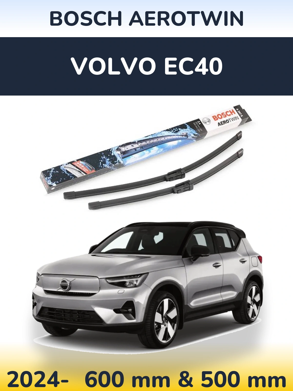 Комплект передніх щіток BOSCH AeroTwin 600 & 500 мм для Volvo EC40 2024-2026