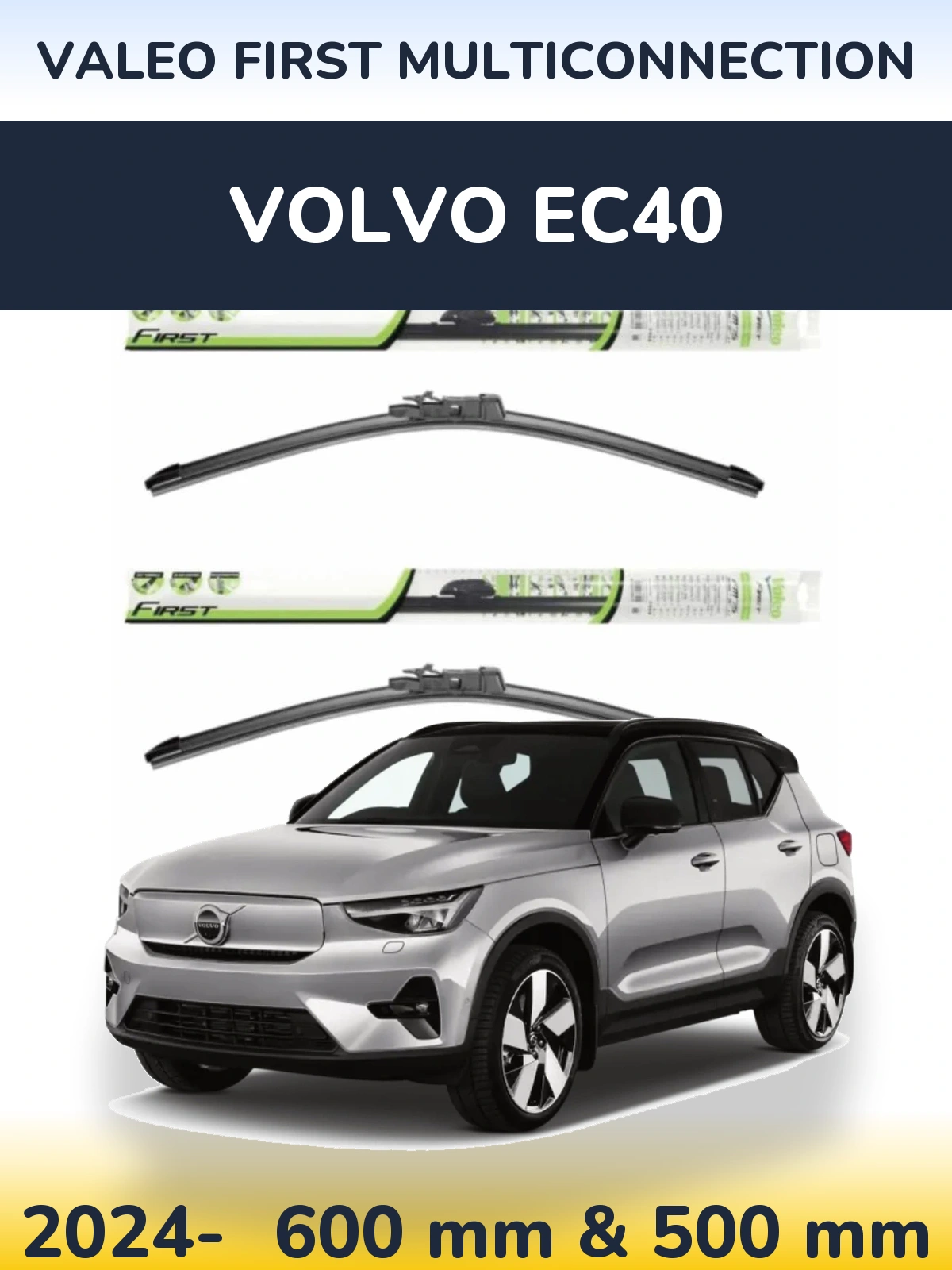 Комплект передніх щіток Valeo First MultiConnection 600 & 500 мм для Volvo EC40 2024-2026