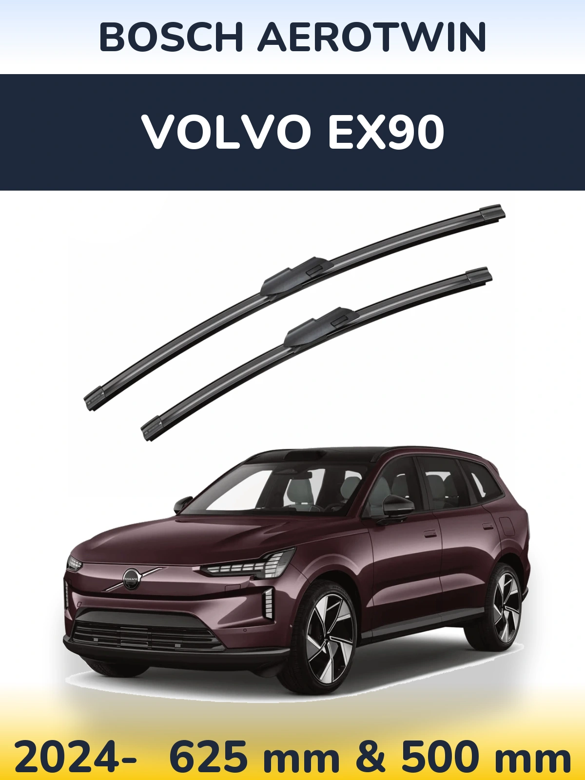 Front wiper blade set BOSCH AeroTwin 625 & 500 мм for Volvo EX90 2024-2026