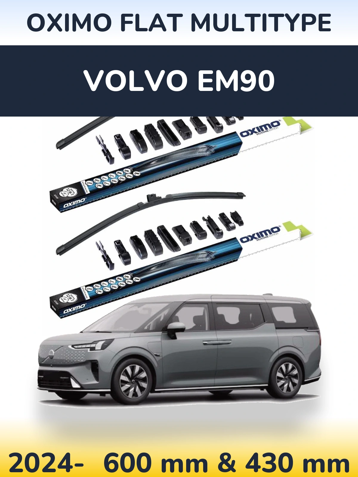 Front wiper blade set Oximo Flat MultiTypee 600 & 430 мм for Volvo EM90 2024-2026
