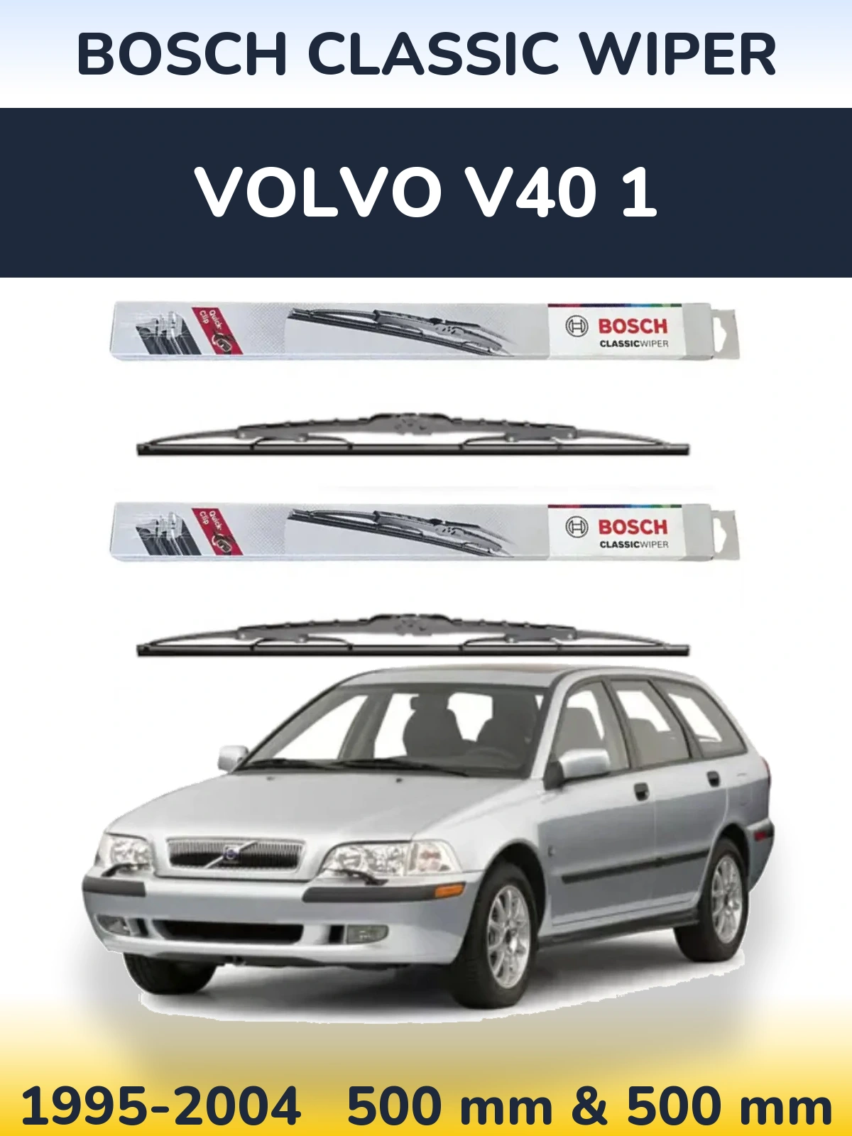 Front wiper blade set BOSCH Classic Wiper 500 & 500 мм for Volvo V40 1 1995-2004