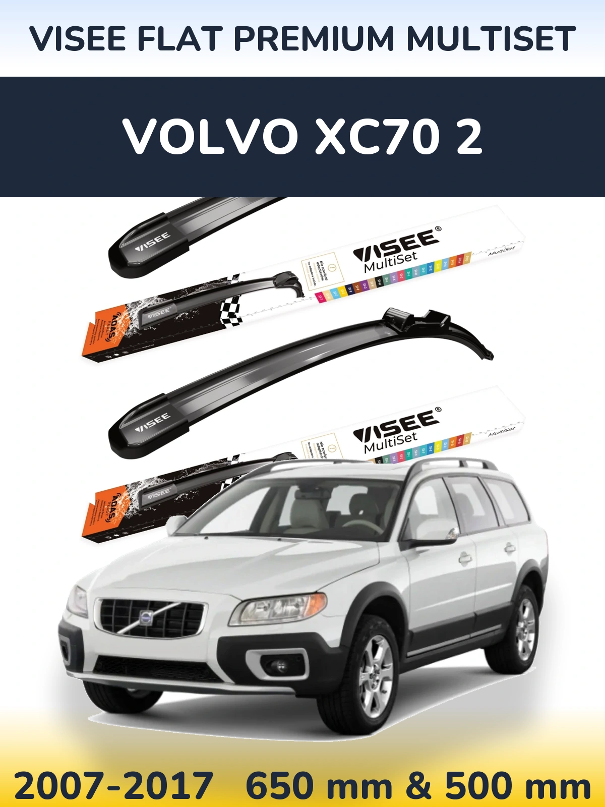 Komplet przednich wycieraczek VISEE FLAT PREMIUM MultiSet 650 & 500 mm do Volvo XC70 2 2007-2017