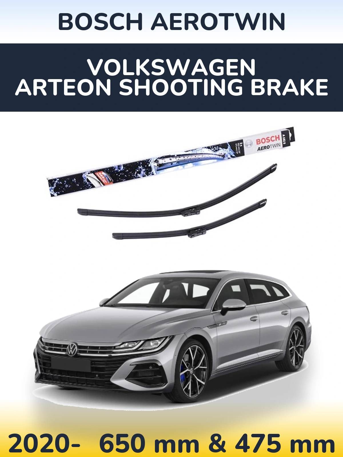 Front wiper blade set BOSCH AeroTwin 650 & 475 мм for Volkswagen Arteon Shooting Brake 2020-2026