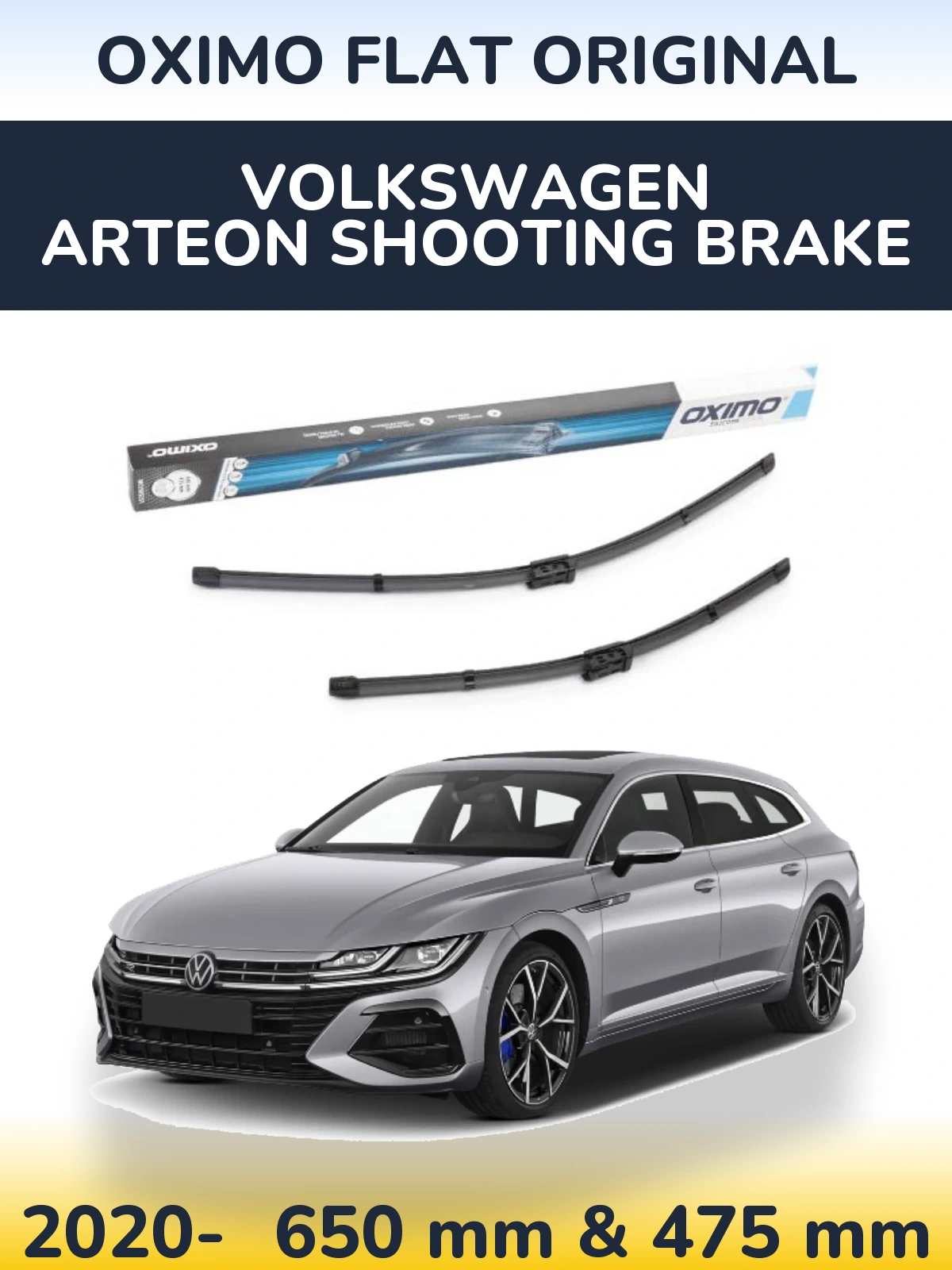 Front wiper blade set Oximo Flat Original 650 & 475 мм for Volkswagen Arteon Shooting Brake 2020-2026