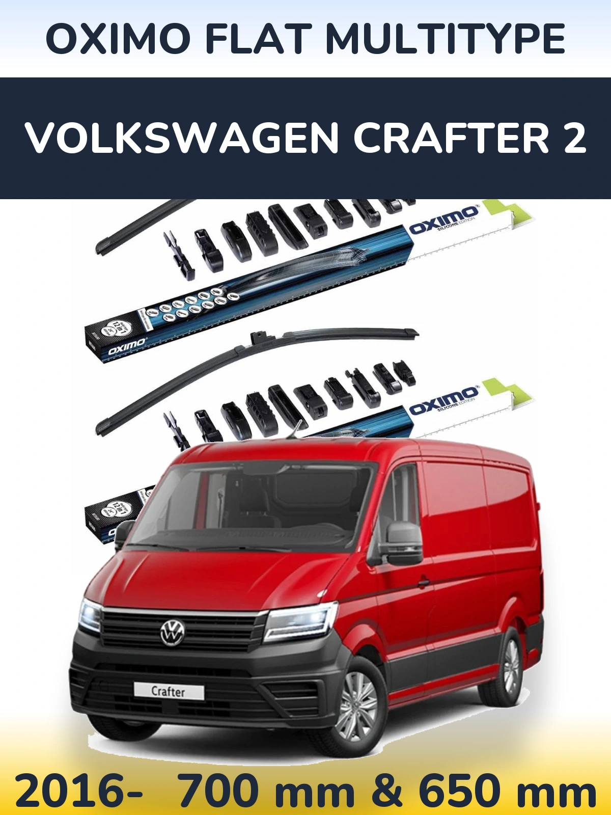 Комплект передніх щіток Oximo Flat MultiТипe 700 & 650 мм для Volkswagen Crafter 2 2016-2026