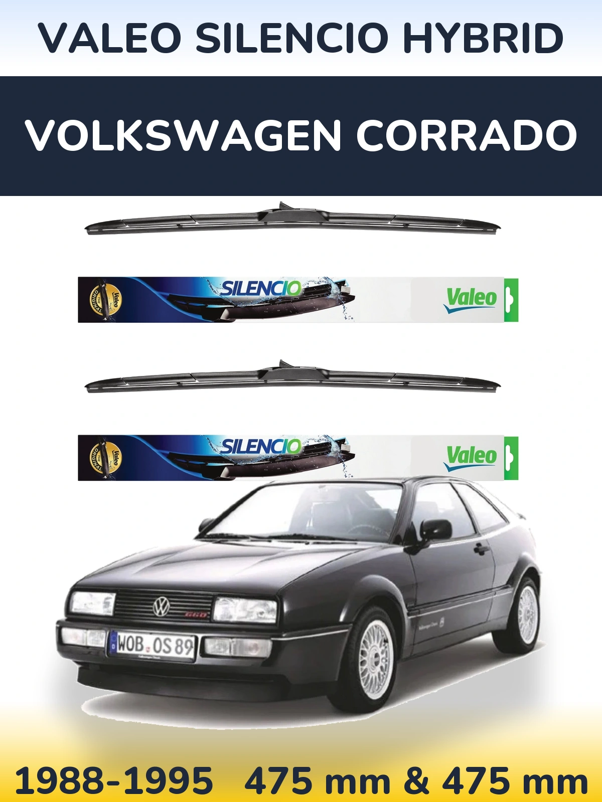 Komplet przednich wycieraczek Valeo Silencio Hybrid 475 & 475 mm do Volkswagen Corrado 1988-1995