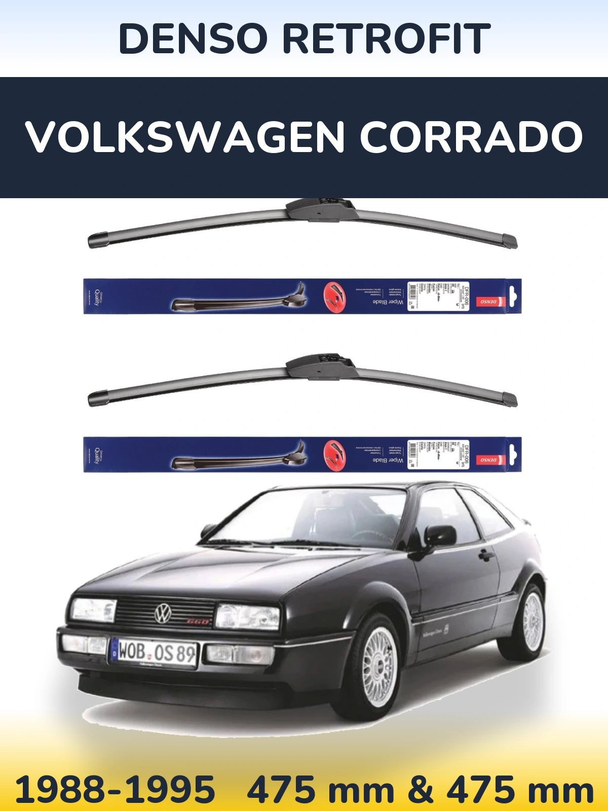 Komplet przednich wycieraczek Denso Retrofit 475 & 475 mm do Volkswagen Corrado 1988-1995