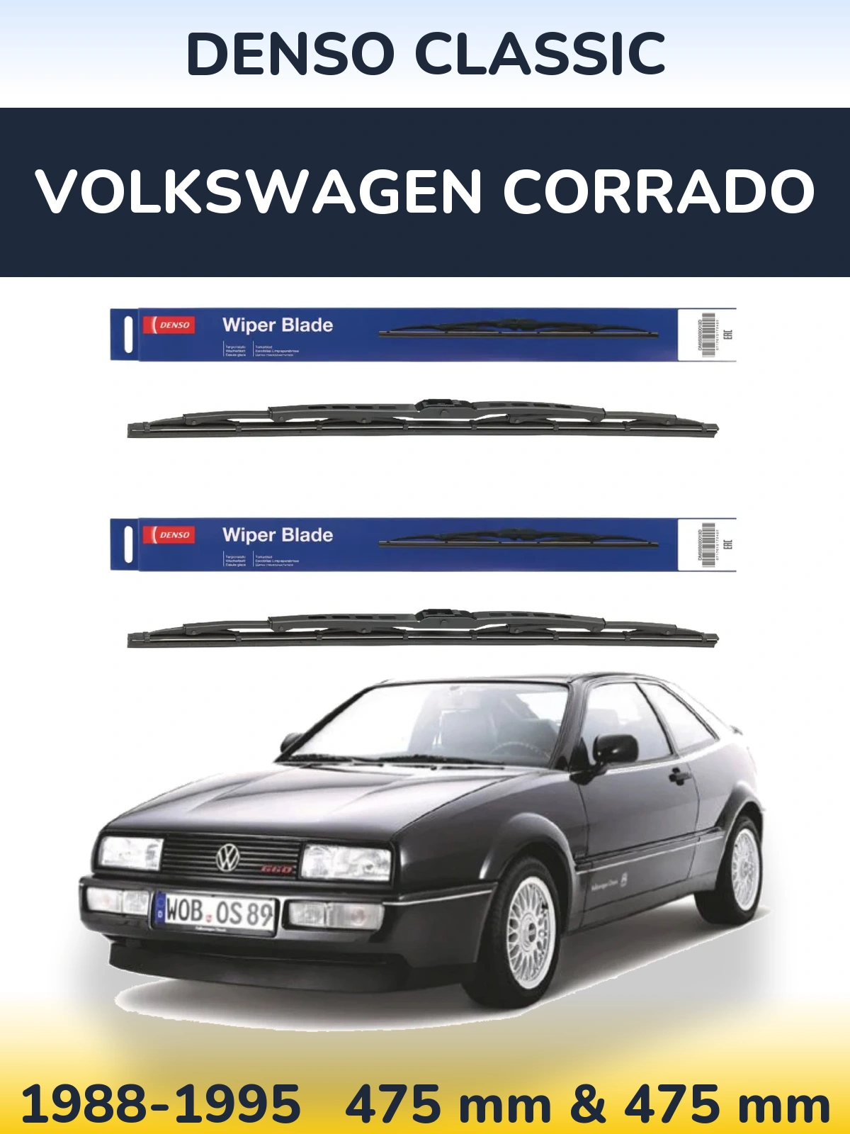 Front wiper blade set Denso Classic 475 & 475 mm for Volkswagen Corrado 1988-1995