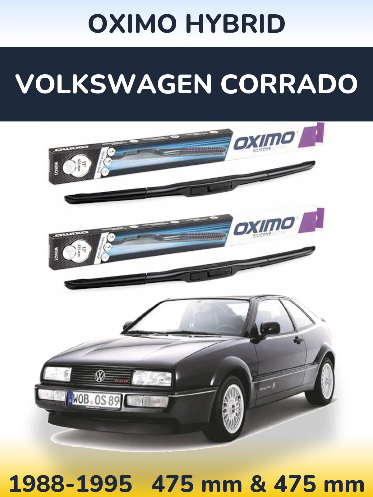 Комплект передних дворников Oximo Hybrid 475 & 475 мм для Volkswagen Corrado 1988-1995