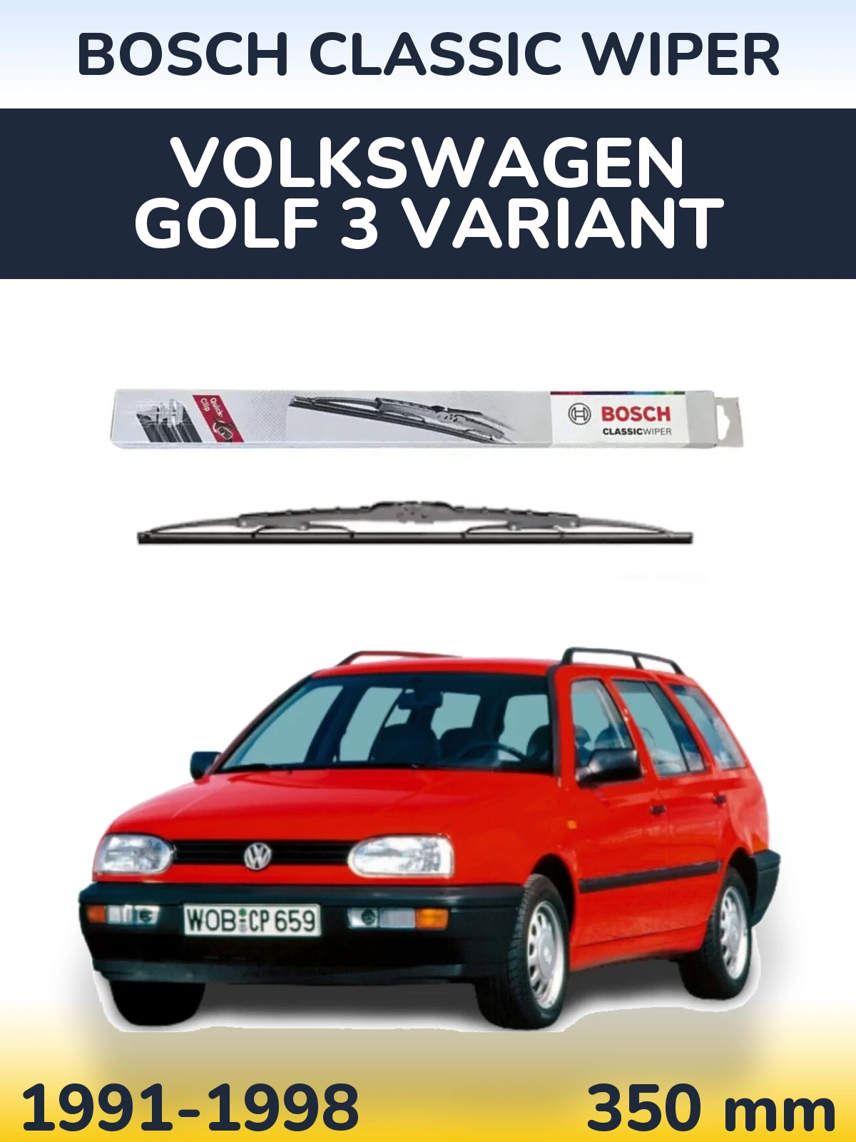 Rear wiper blade BOSCH Classic Wiper 340 мм for Volkswagen Golf 3 Variant 1991-1998