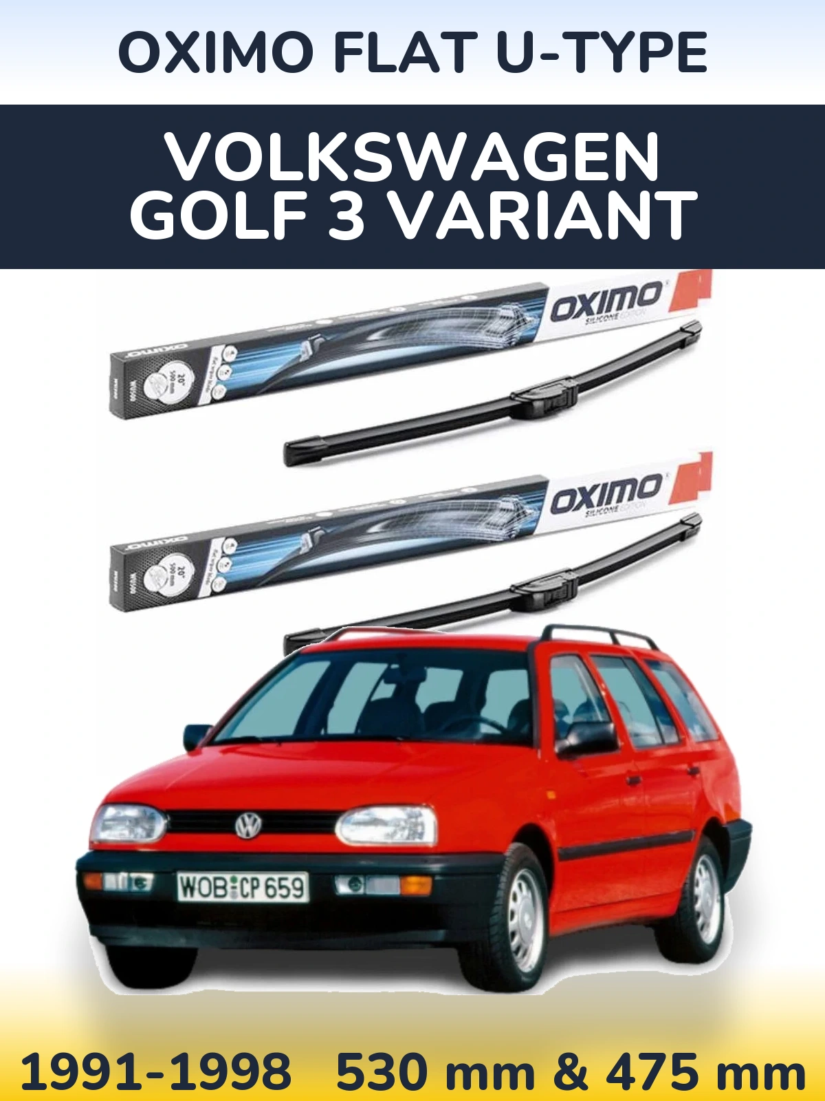 Комплект передних дворников Oximo Flat U-type 530 & 475 мм для Volkswagen Golf 3 Variant 1991-1998