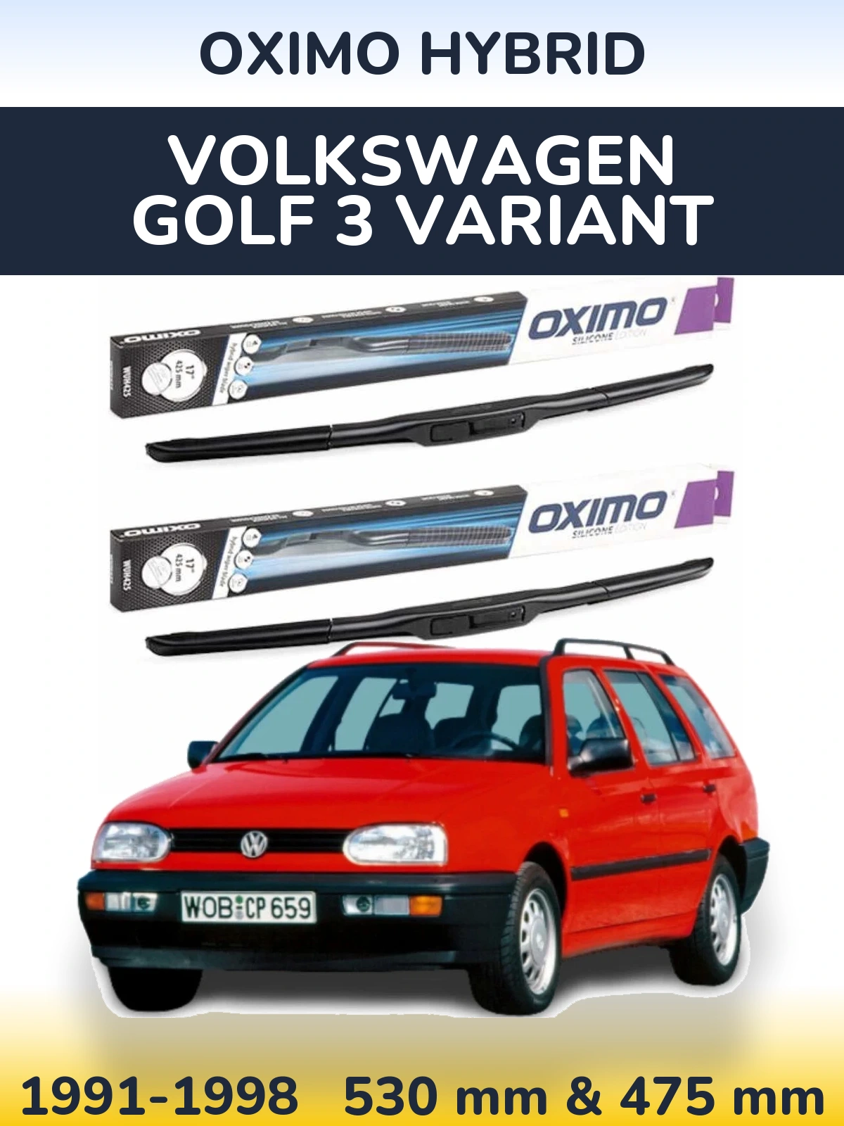 Комплект передніх щіток Oximo Hybrid 530 & 475 мм для Volkswagen Golf 3 Variant 1991-1998