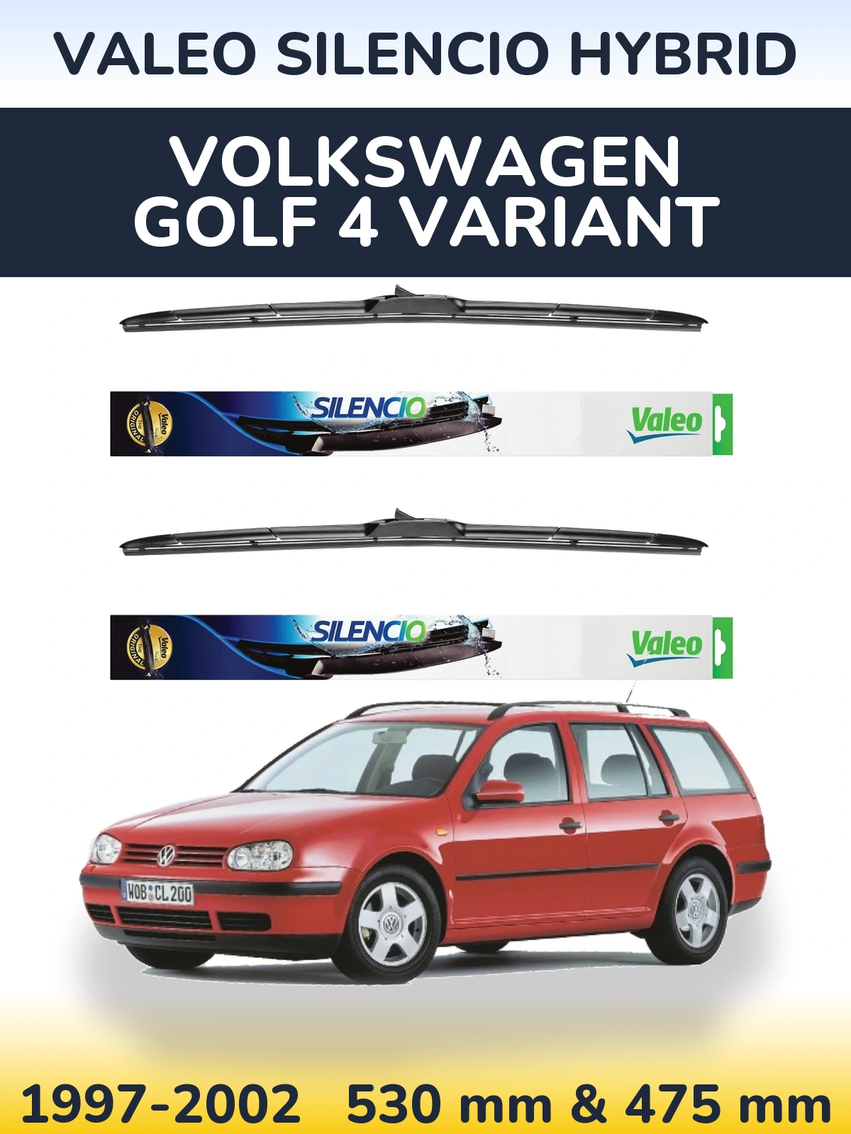 Комплект передних дворников Valeo Silencio Hybrid 530 & 475 мм для Volkswagen Golf 4 Variant 1997-2002