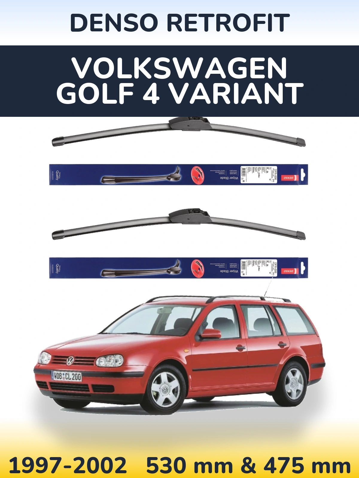 Комплект передніх щіток Denso Retrofit 530 & 475 мм для Volkswagen Golf 4 Variant 1997-2002