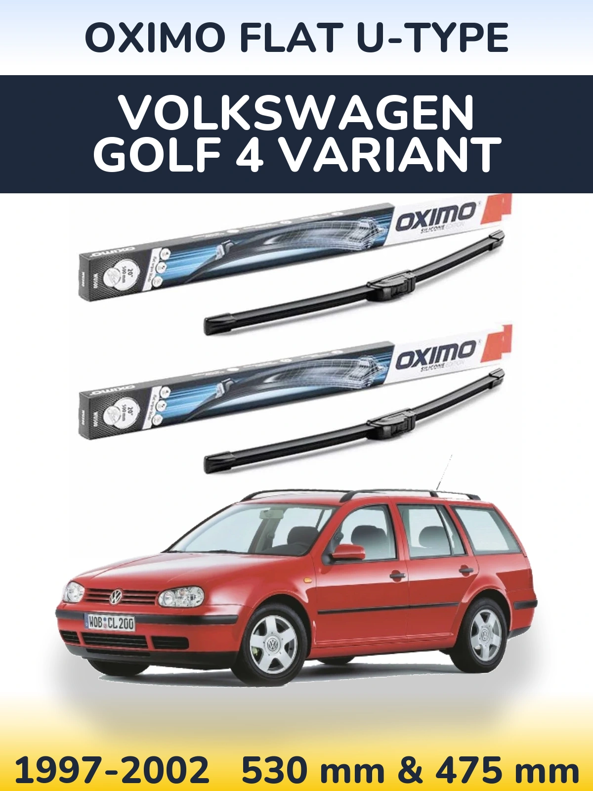 Комплект передніх щіток Oximo Flat U-type 530 & 475 мм для Volkswagen Golf 4 Variant 1997-2002