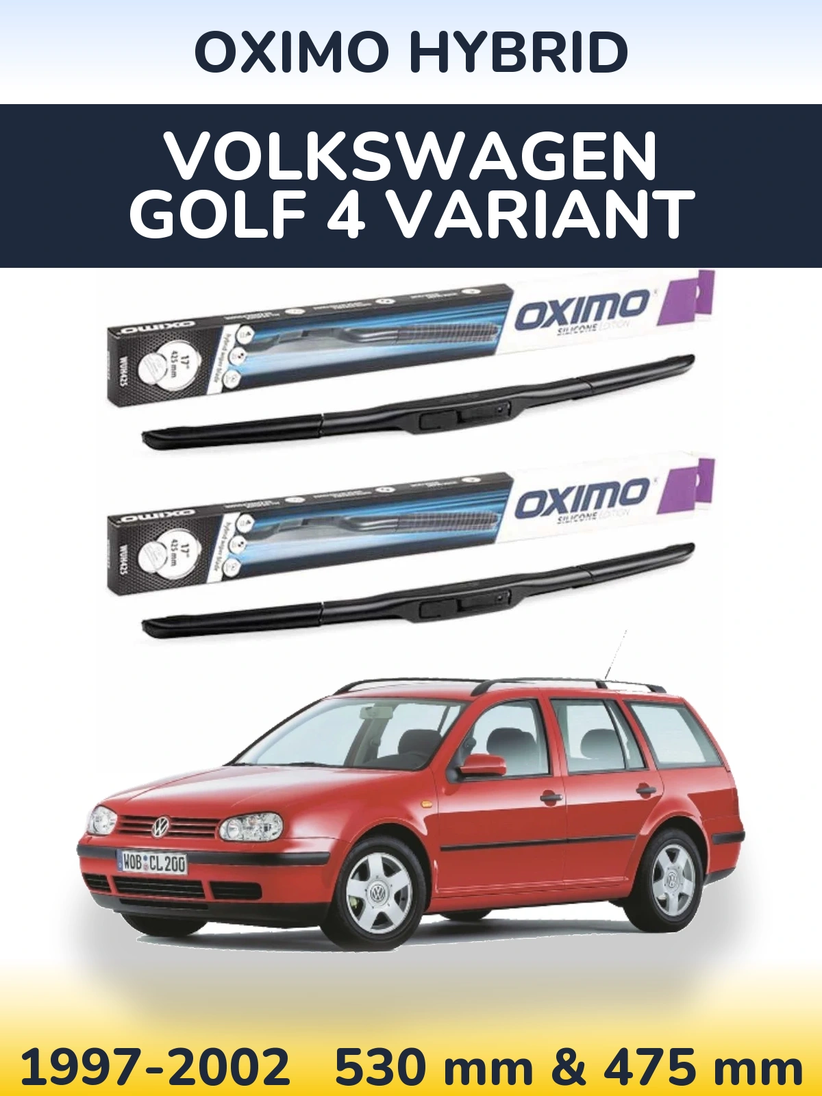 Комплект передних дворников Oximo Hybrid 530 & 475 мм для Volkswagen Golf 4 Variant 1997-2002