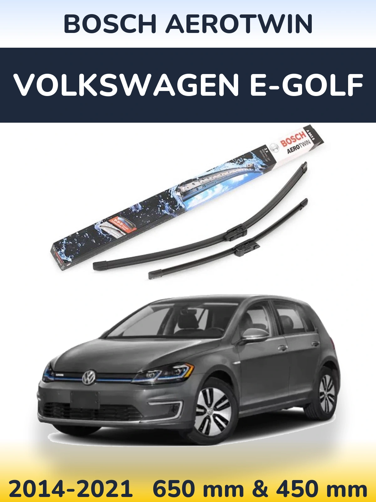 Front wiper blade set BOSCH AeroTwin 650 & 450 мм for Volkswagen e-Golf 2014-2021