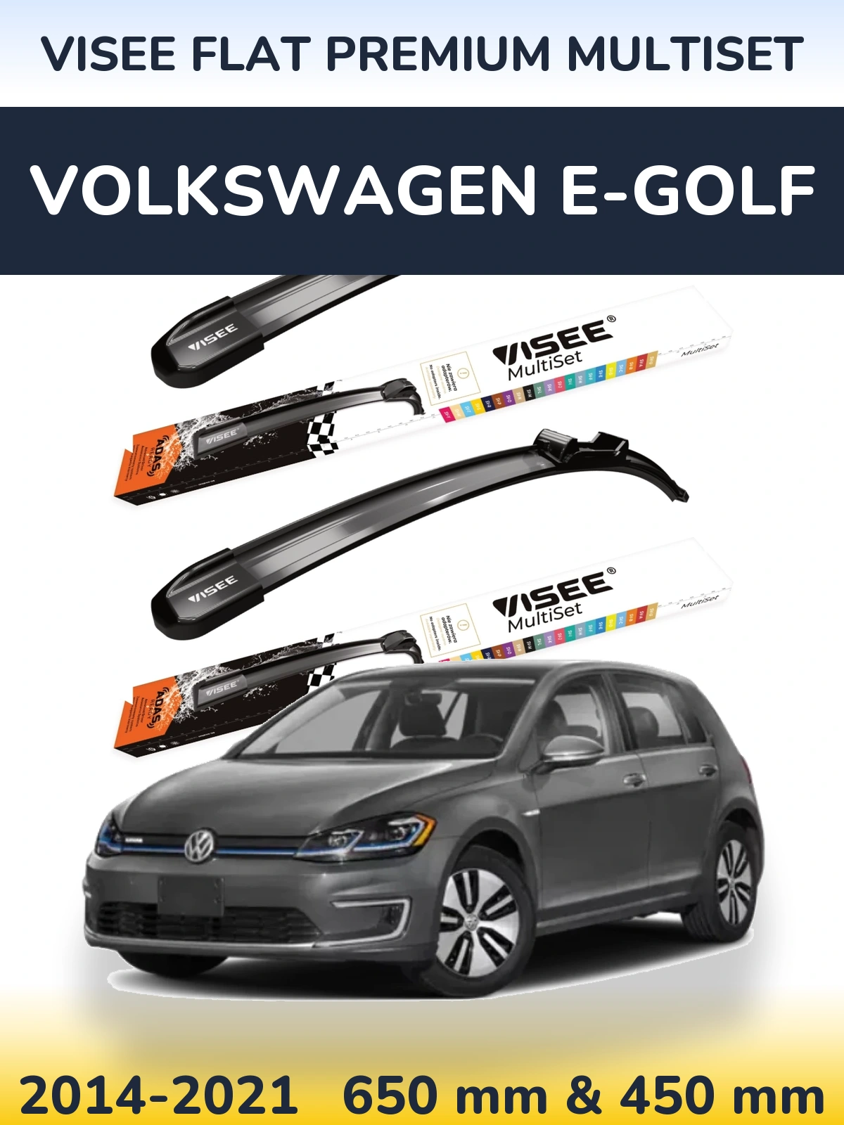Front wiper blade set VISEE FLAT PREMIUM MultiSet 650 & 450 мм for Volkswagen e-Golf 2014-2021