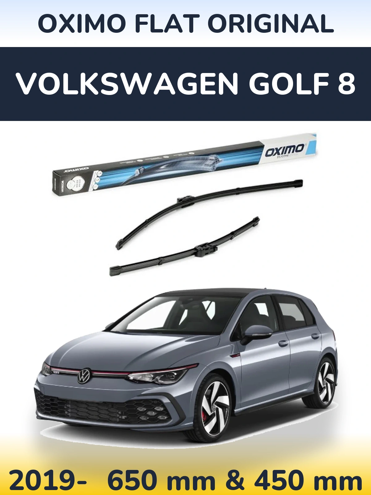 Комплект передніх щіток Oximo Flat Original 650 & 450 мм для Volkswagen Golf 8 2019-2026