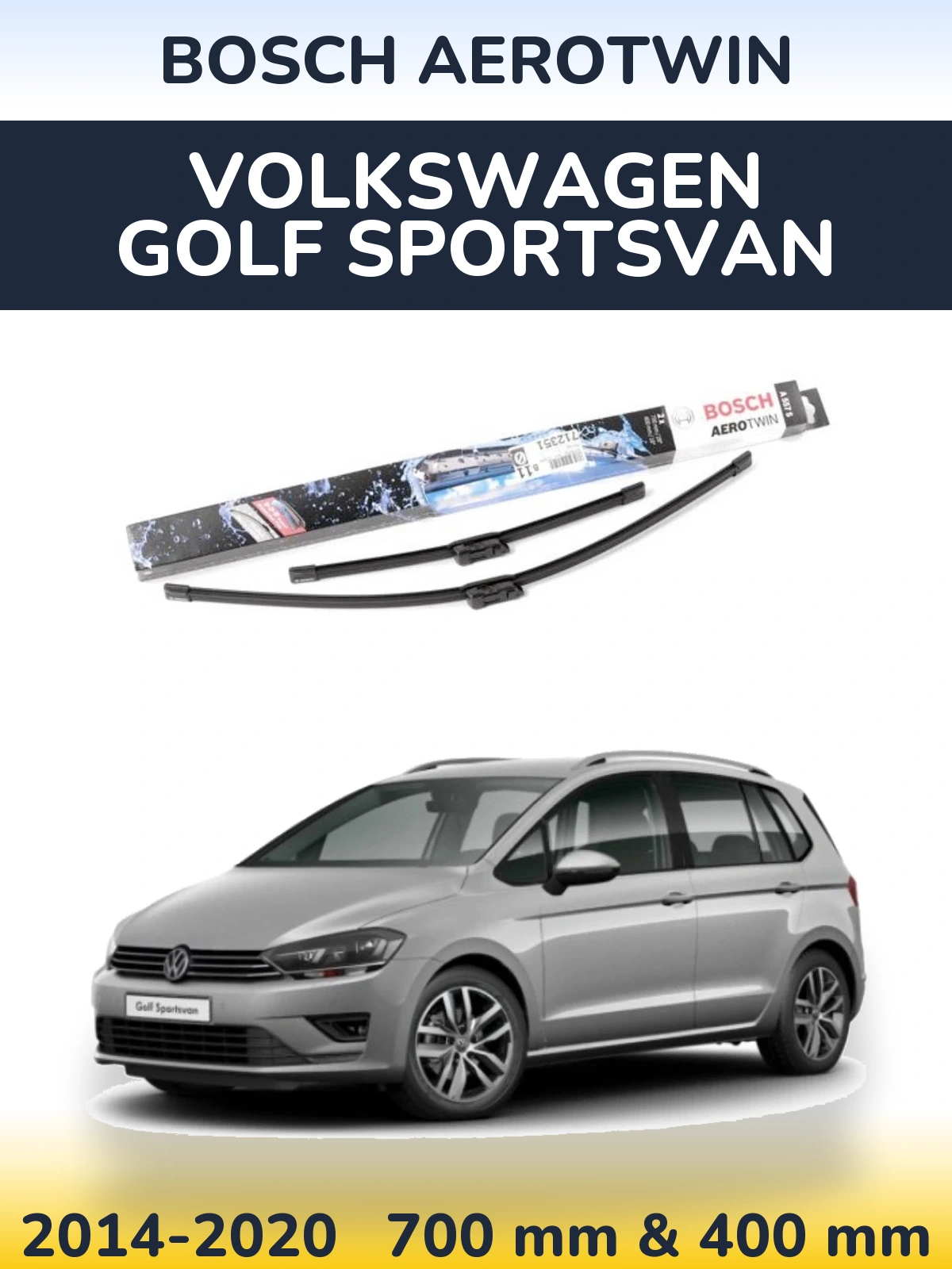 Komplet przednich wycieraczek BOSCH AeroTwin 700 & 400 mm do Volkswagen Golf Sportsvan 2014-2020