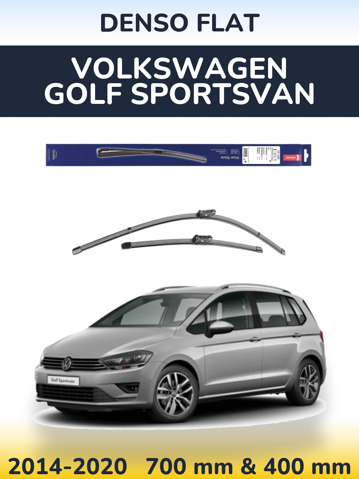 Front wiper blade set Denso Flat 700 & 400 mm for Volkswagen Golf Sportsvan 2014-2020