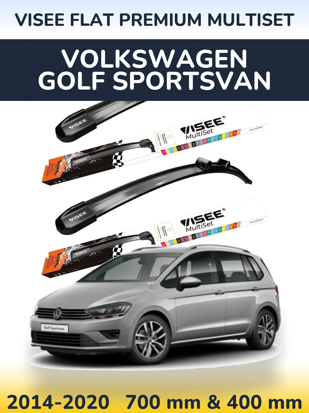 Front wiper blade set VISEE FLAT PREMIUM MultiSet 700 & 400 mm for Volkswagen Golf Sportsvan 2014-2020
