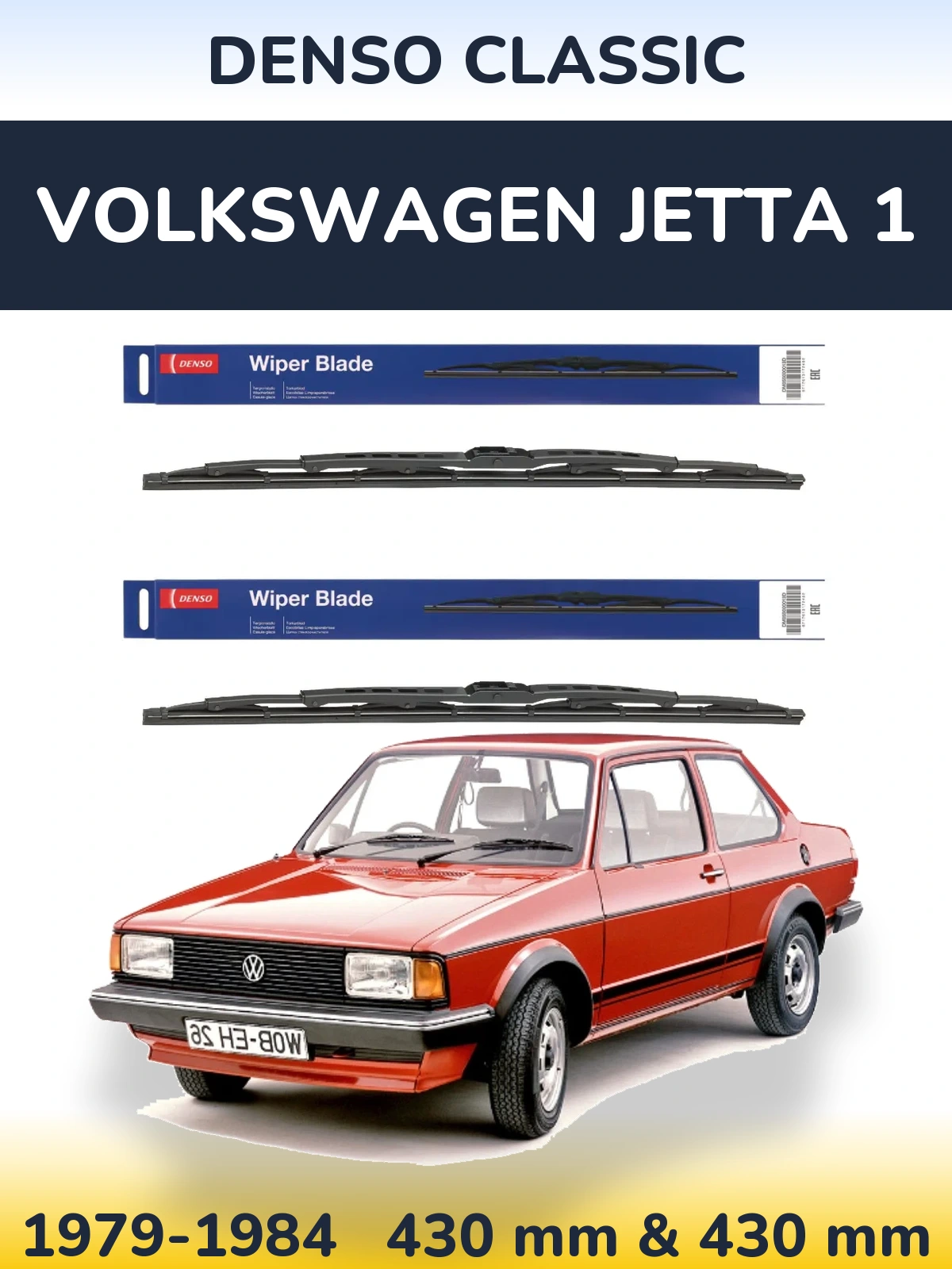 Front wiper blade set Denso Classic 430 & 430 mm for Volkswagen Jetta 1 1979-1984