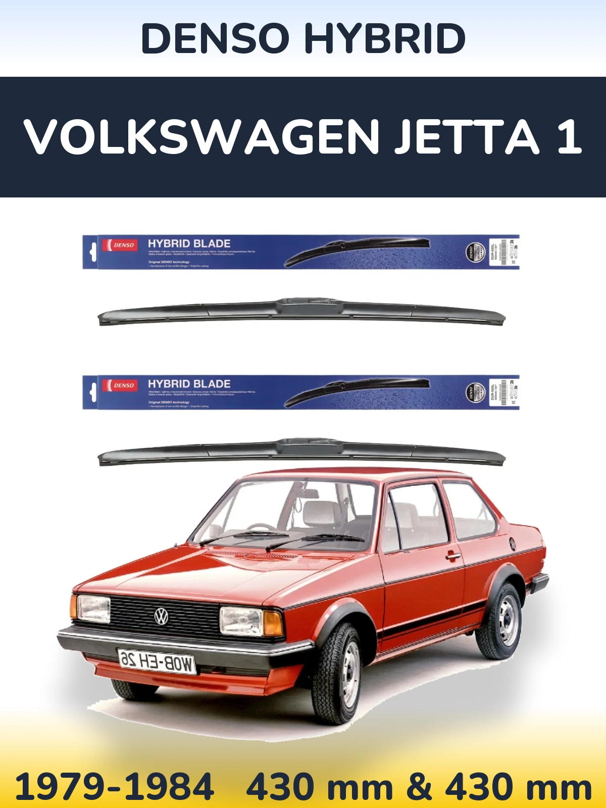 Front wiper blade set Denso Hybrid 430 & 430 mm for Volkswagen Jetta 1 1979-1984