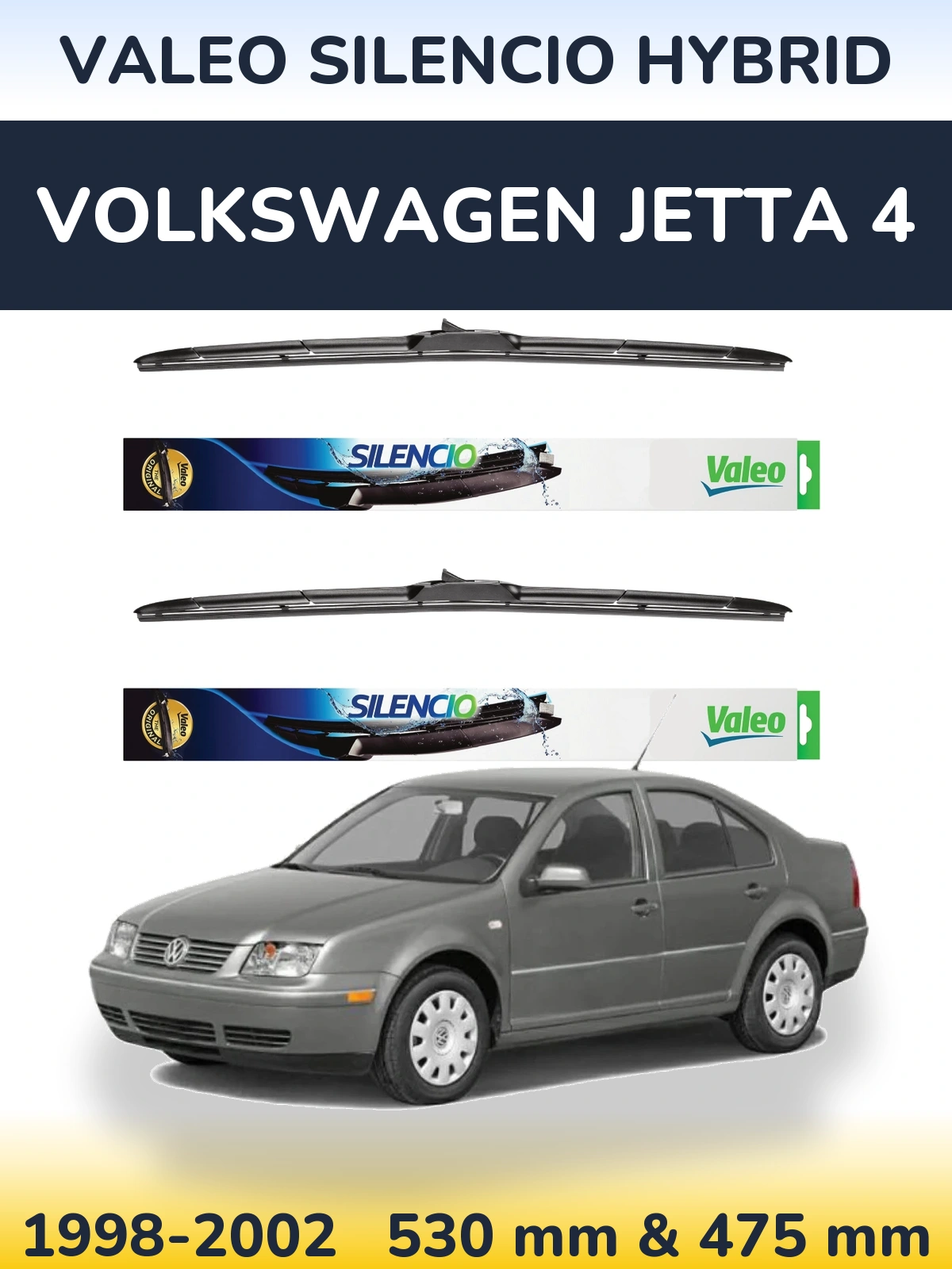 Комплект передних дворников Valeo Silencio Hybrid 530 & 475 мм для Volkswagen Jetta 4 1998-2002