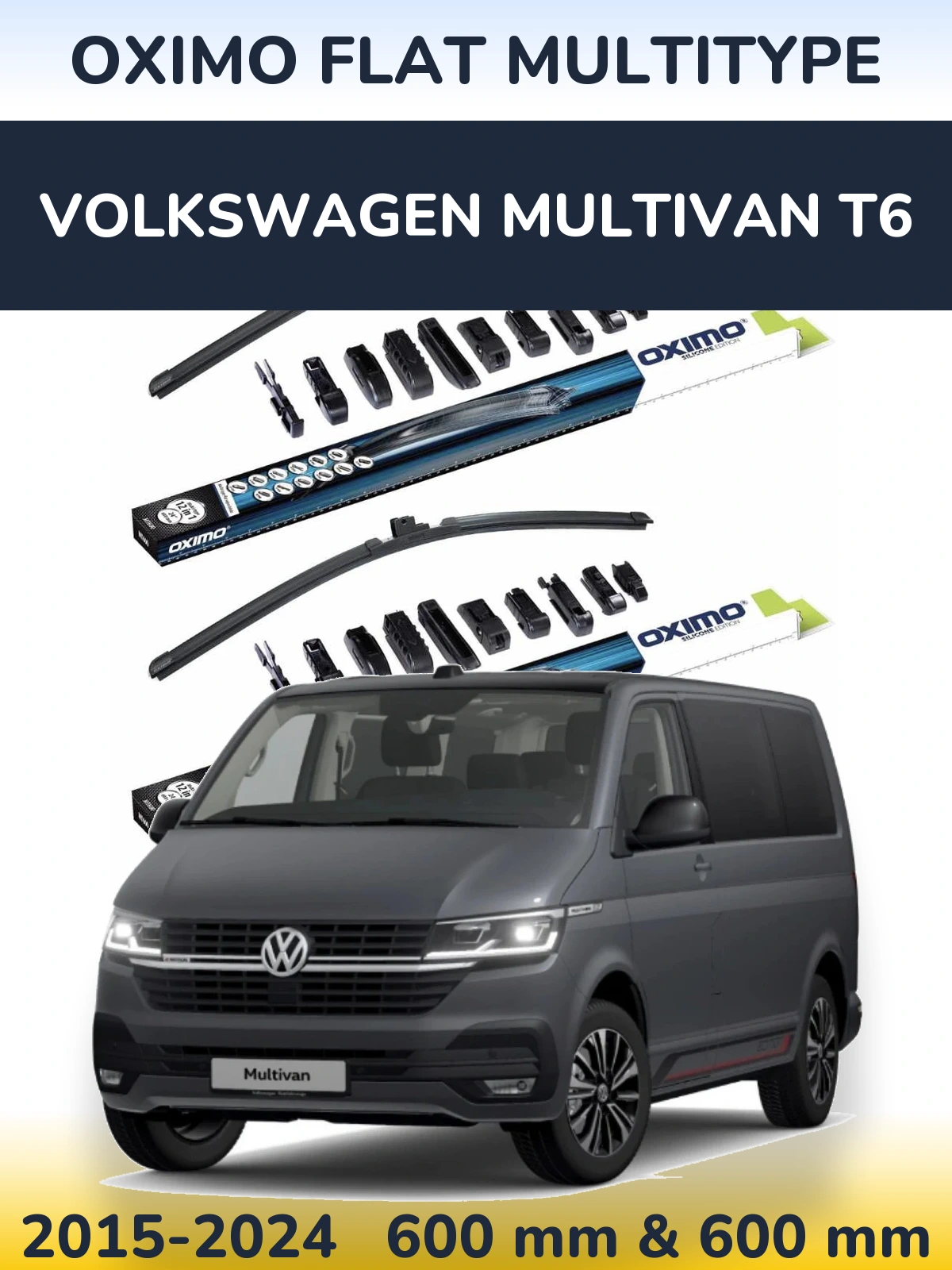 Front wiper blade set Oximo Flat MultiTypee 600 & 600 мм for Volkswagen Multivan T6 2015-2024