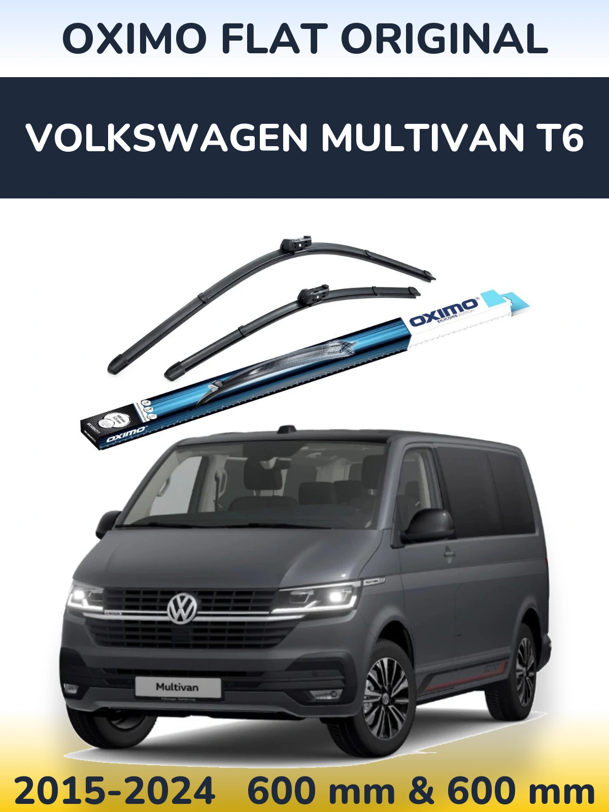 Front wiper blade set Oximo Flat Original 600 & 600 мм for Volkswagen Multivan T6 2015-2024