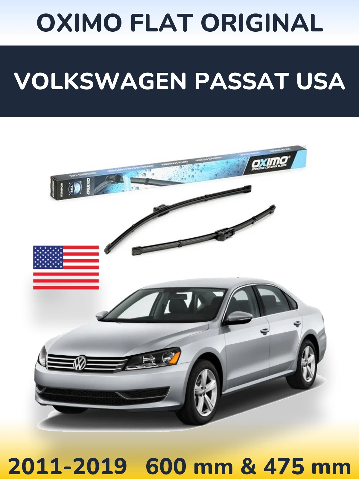 Комплект передніх щіток Oximo Flat Original 600 & 475 мм для Volkswagen Passat USA 2011-2019
