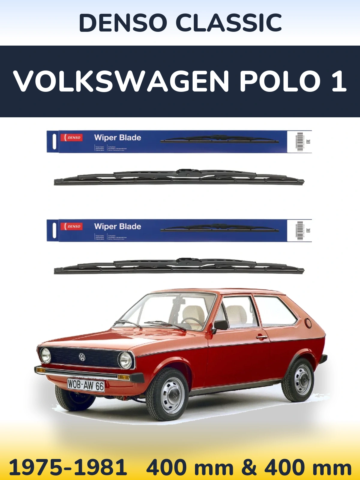 Front wiper blade set Denso Classic 400 & 400 mm for Volkswagen Polo 1 1975-1981