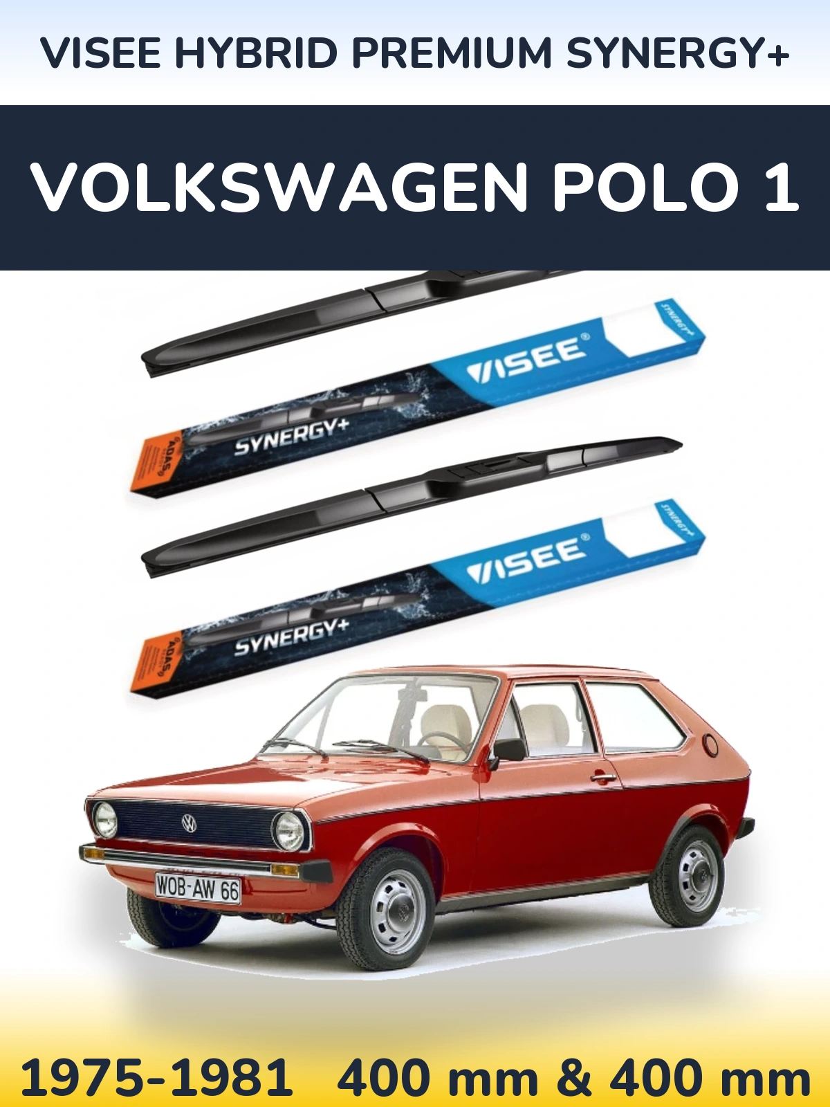 Front wiper blade set VISEE HYBRID PREMIUM SYNERGY+ 400 & 400 мм for Volkswagen Polo 1 1975-1981