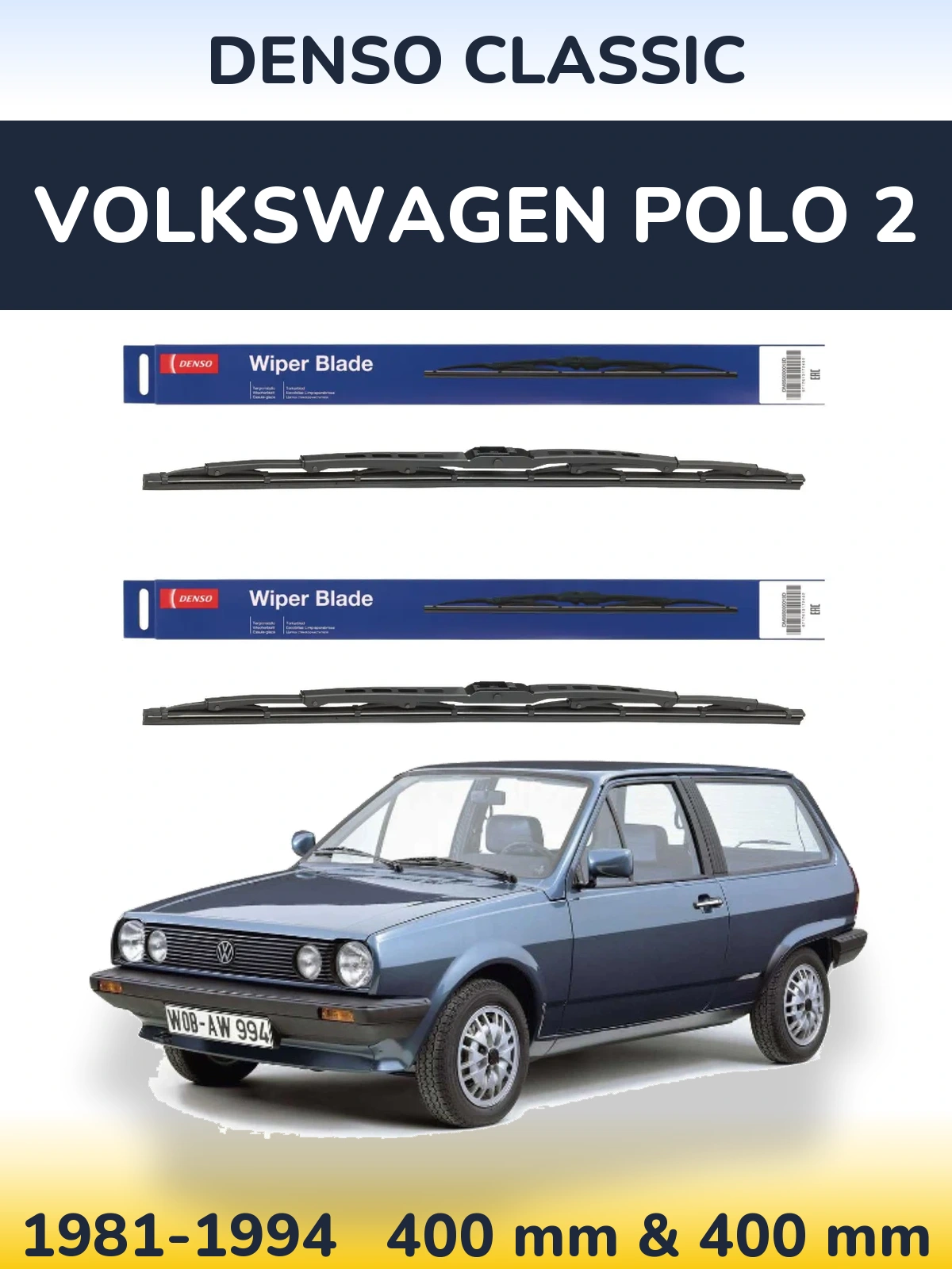 Front wiper blade set Denso Classic 400 & 400 мм for Volkswagen Polo 2 1981-1994